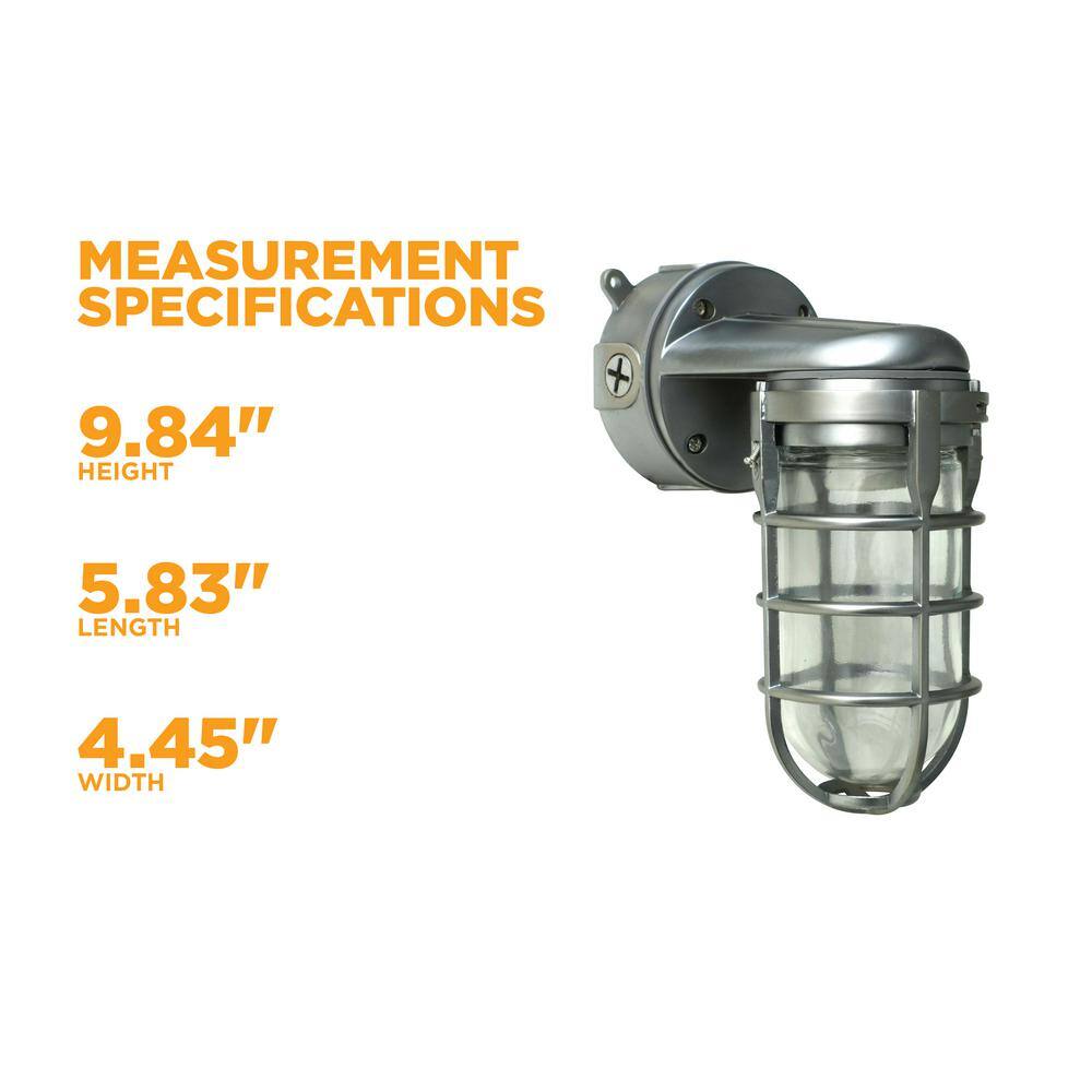 Brushed Steel Industrial Wall Mount Light with Tempered Glass