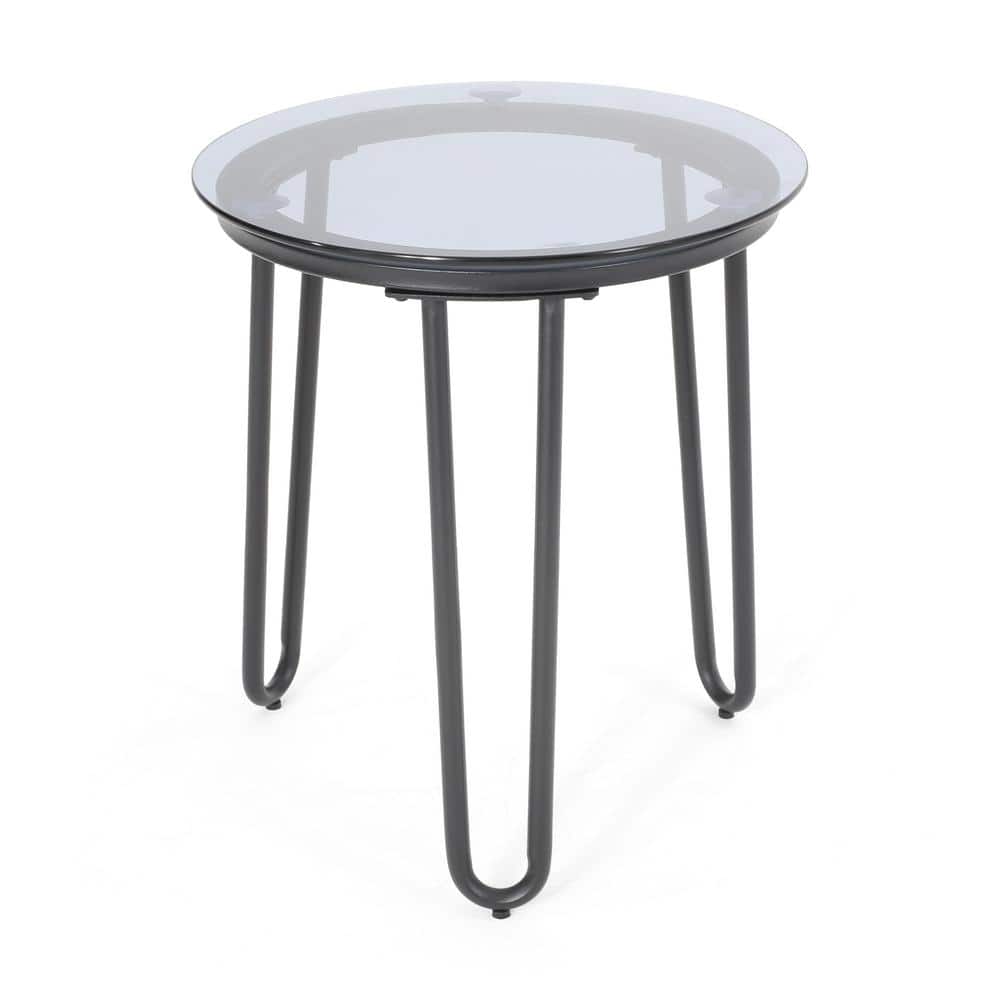 Noble House La Jolla 18 in. Black Round Metal Outdoor Side Table 70253