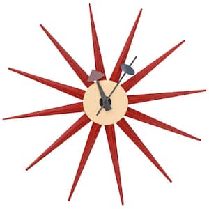 Maxi Red Analog Wood Non-Ticking Wall Clock