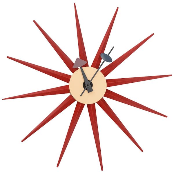 Leisuremod Maxi Red Analog Wood Non-Ticking Wall Clock