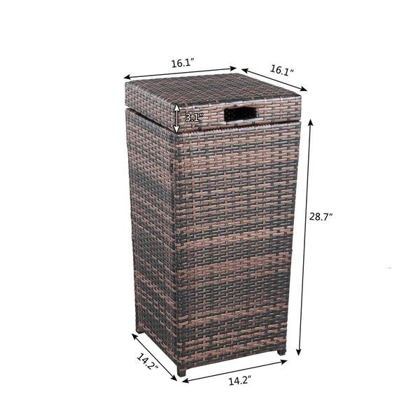 Outdoor Trash Can Wicker Design Plastic UV Protected Rust-Proof Brown 30 Gal 