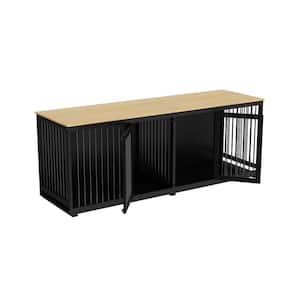 Large Wooden Heavy-Duty Dog Crate Kennel with Divider for 2-Dog 94.5 in. Extra Large Dog Crate House for Large Dog Black
