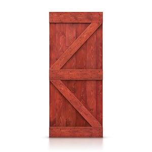 K Series 36 in. x 84 in. Pre-Assembled Cherry Red Stained Solid Pine Wood Interior Sliding Barn Door Slab