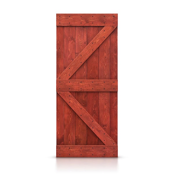 CALHOME K Series 36 in. x 84 in. Pre-Assembled Cherry Red Stained Solid Pine Wood Interior Sliding Barn Door Slab