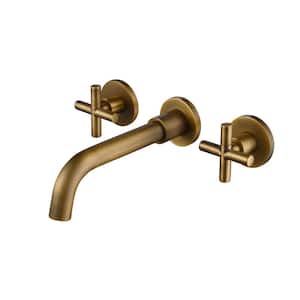 2-Handle Wall Mount Bathroom Faucet with Cross Handles in Bronze