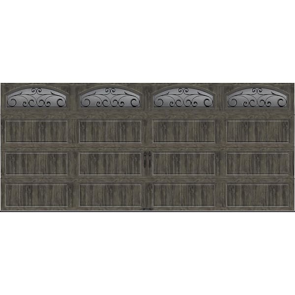 Clopay Gallery Steel Long Panel 16 ft x 7 ft Insulated 18.4 R-Value Wood Look Slate Garage Door with Decorative Windows
