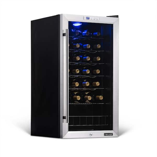 NewAir Single Zone 27-Bottle Freestanding Wine Cooler Fridge with Exterior Digital Thermostat and Chrome Racks, Stainless Steel