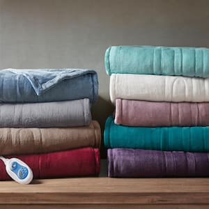 60 in. x 70 in. Heated Plush Aqua Full Electric Throw Blanket