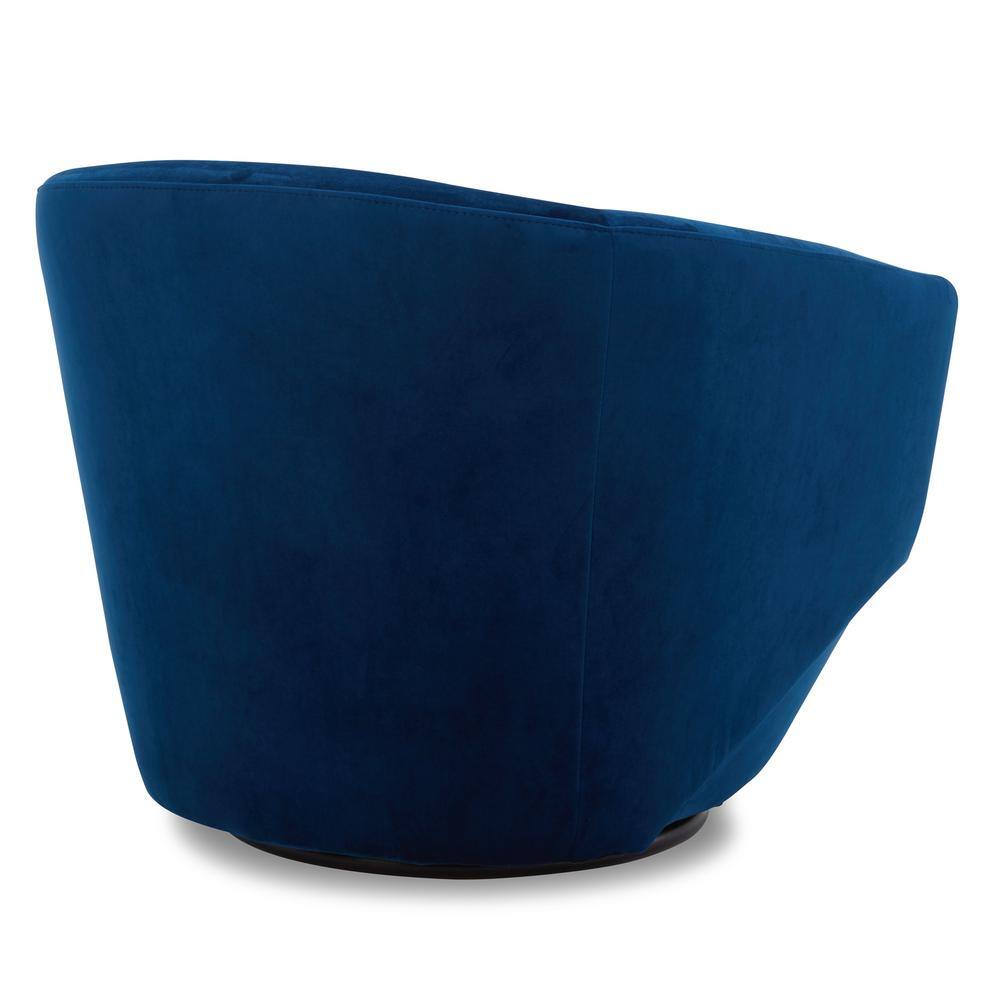 Blue Velvet Swivel Barrel Accent Chair with Wood Frame