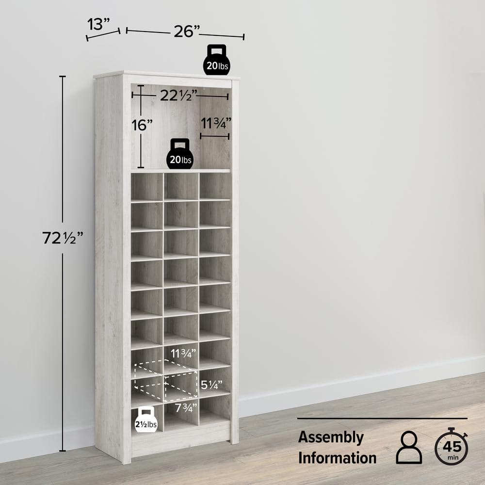 Washed White Tall Wood Wall Mounted Shoe Cabinet