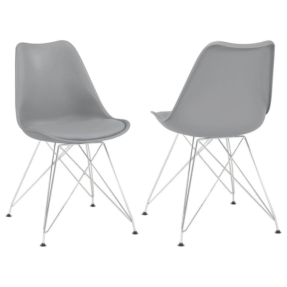 Gray Faux Leather Upholstered Side Chair with Chrome Legs
