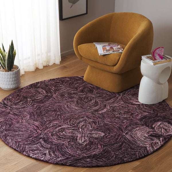 Ikat 6 ft. x 6 ft. Purple Floral Swirl Round Area Rug