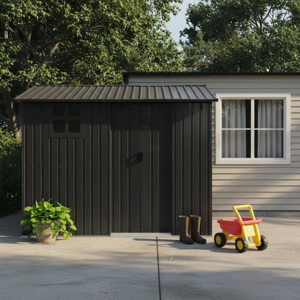8 ft. W x 6 ft. D Galvanized Steel Outdoor Metal Storage Shed with Sliding Door and Window in Black