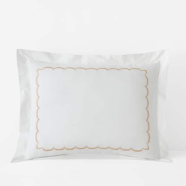 The Company Store Legends Hotel Embroidered Scallop Tan Geometric Cotton Percale King Sham
