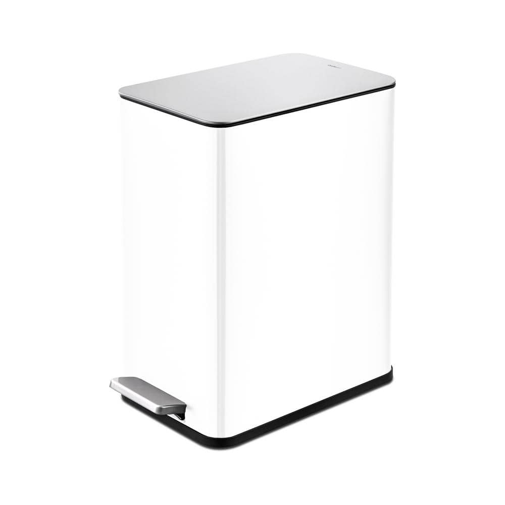 White Stainless Steel 2.6 Gallon Step-On Trash Can