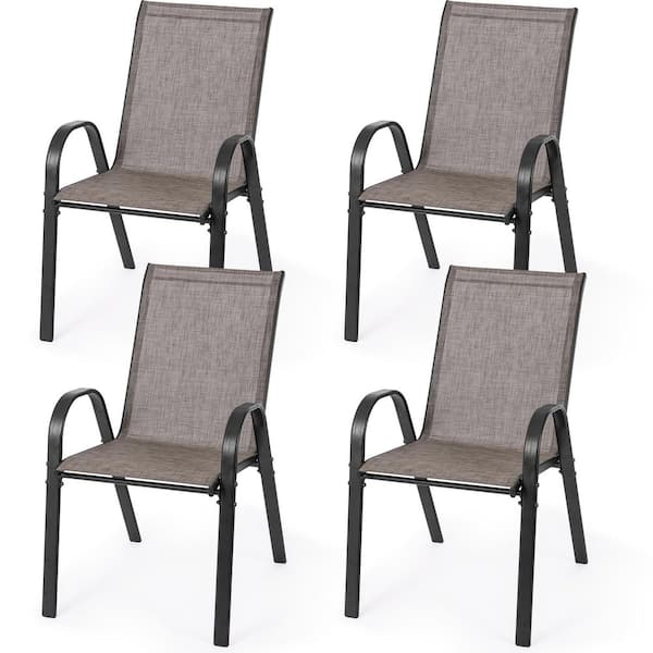 Stackable Patio Dining Chairs Set of 4 Textilene Iron Patio Chairs Patio Dining Chairs for Lawn, Poolside, Garden, Brown