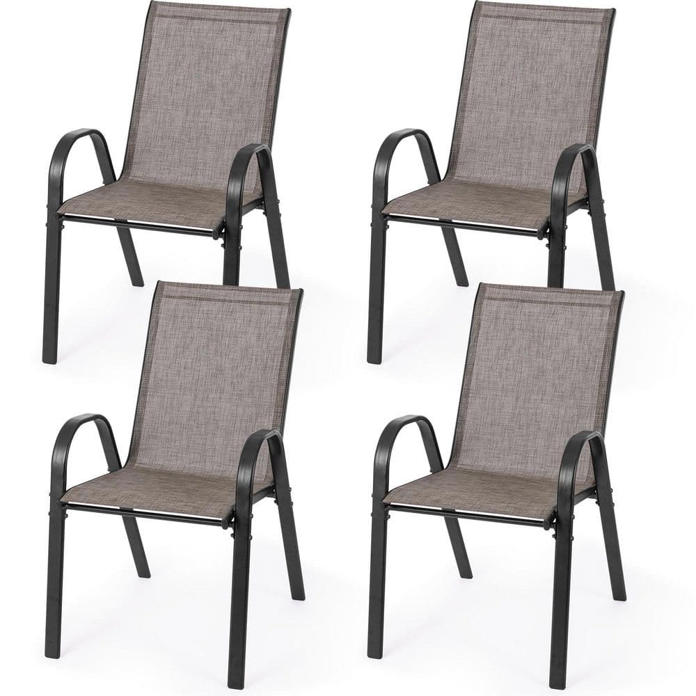 Stackable Patio Dining Chairs Set of 4 Textilene Iron Patio Chairs Patio Dining Chairs for Lawn, Poolside, Garden, Brown price history on PriceWatchPro