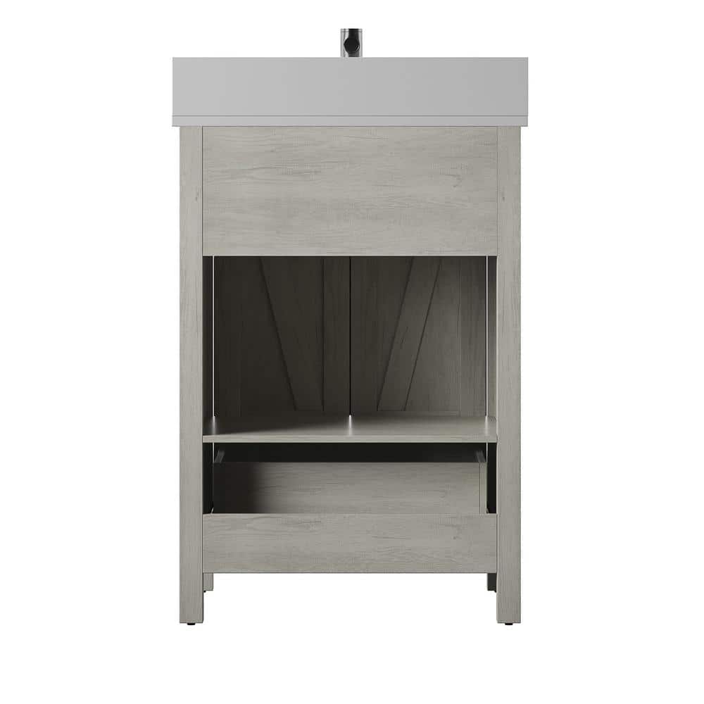 Rustic Oak Bathroom Vanity with White Stone Top and Basin