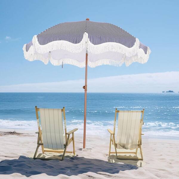 blue white patio umbrella 7 ft. Steel Manual Lift Patio Umbrella in Strip White and Blue L0CP2DSLZV