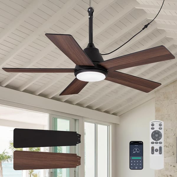 42 in. Farmhouse Covered Outdoor Black Waterproof Ceiling Fans with Dimmable Led Included with Remote Included