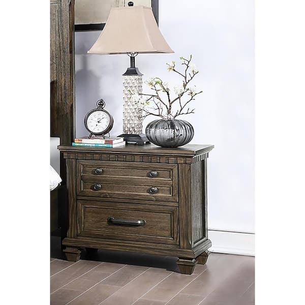 SIMPLE RELAX Bling 2-Drawer 27 in. H x 29 in. W x 17 in. D Rustic Brown Wooden Nightstand