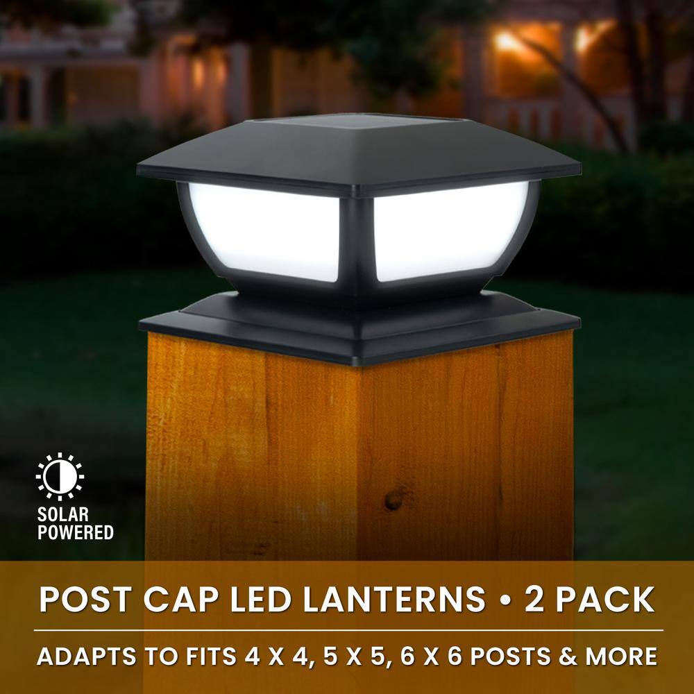 Black Plastic Solar Post Cap Lights with LED and Flame Effect