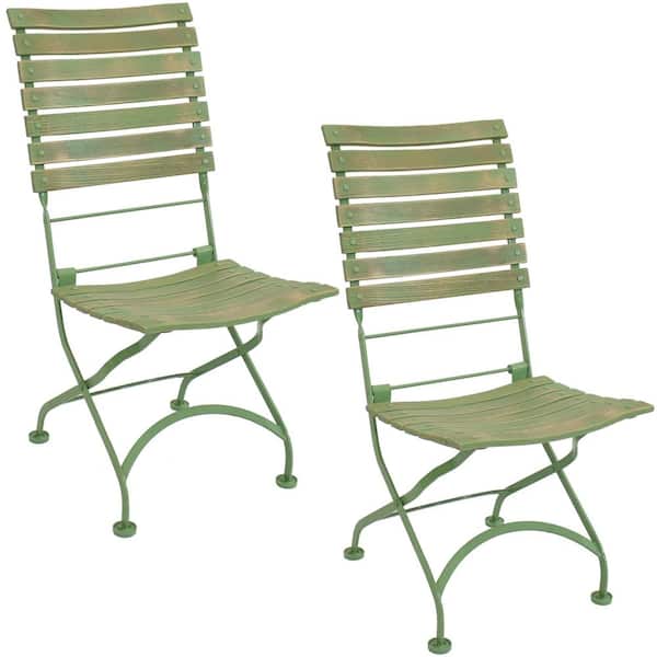 Sunnydaze Cafe Couleur Folding Chestnut Green Wooden Outdoor Folding Dining Chair (Set of 2)
