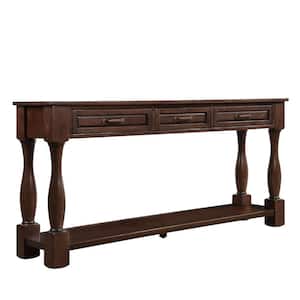 63.4 in. W x 14.6 in. D x 30 in. H Espresso Brown Linen Cabinet with 3-Drawer Console Table, Shelf and Pine Legs