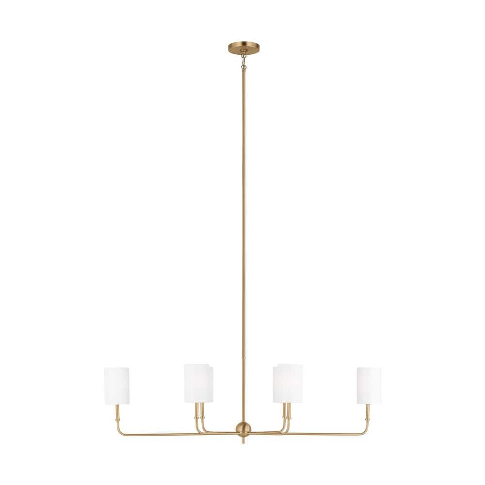 Satin Brass 44" Linear Chandelier with White Linen Shades