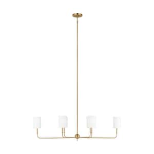 Foxdale 6-Light Satin Brass Linear Chandelier with White Linen Fabric Shades