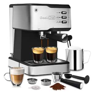 2-Cup 20-Bar Stainless Steel Espresso Machine with ESE POD capsules filter and Milk Frother Steam Wand, Silver