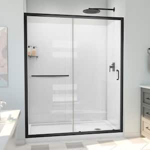 60 in. W x 78-3/4 in. H Sliding Semi-Frameless Shower Door Base and White Wall Kit in Matte Black and Clear Glass