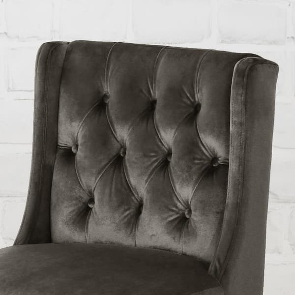 Noble House Leander Modern 26 in. Tufted Back Gray Velvet Counter Stool