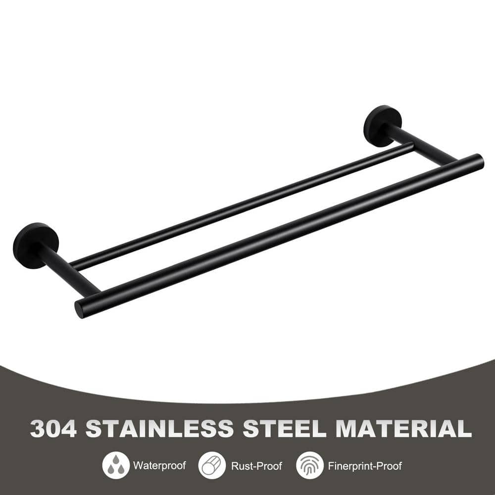 Matte Black Stainless Steel Double Wall Mounted Towel Bar