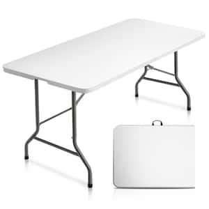 6 ft. Plastic Folding Table Portable Long White Table for Indoor Outdoor Use Rectangular with Carrying Handle