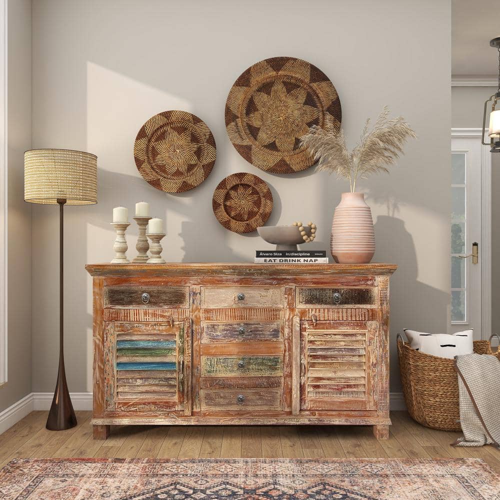 Rustic Dark Brown Reclaimed Wood Cabinet with Adjustable Shelving