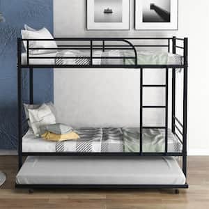 Black Twin -Over- Twin Metal Bunk Bed Daybed With Trundle