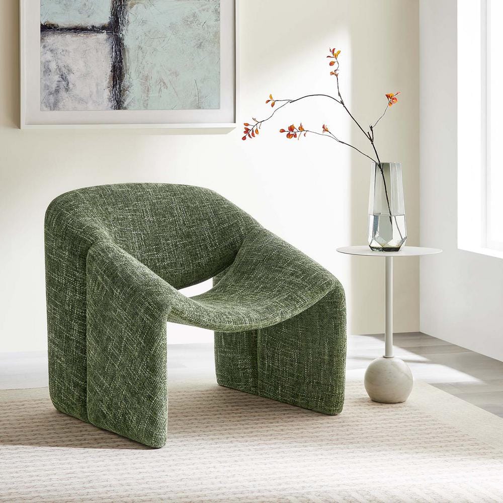 Basil Green Faux Leather Barrel Accent Chair with Metal Frame