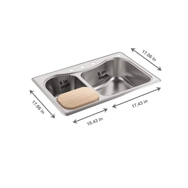 KOHLER Staccato Drop-In Stainless Steel 33 in. 4-Hole Double