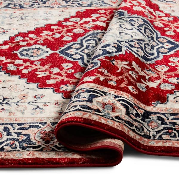 D473) Fenix Red Medallion Chenille Rug