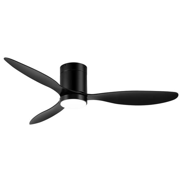Lamober 52 in. Indoor Black Low Profile Hugger Ceiling Fan with Adjustable White Integrated LED with 3-Black Blade and Remote