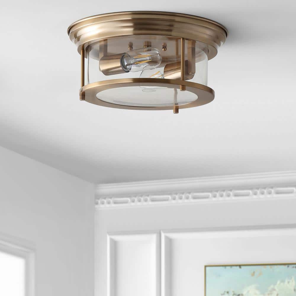 Lauren 13.25" Brass Gold and Clear Glass LED Flush Mount