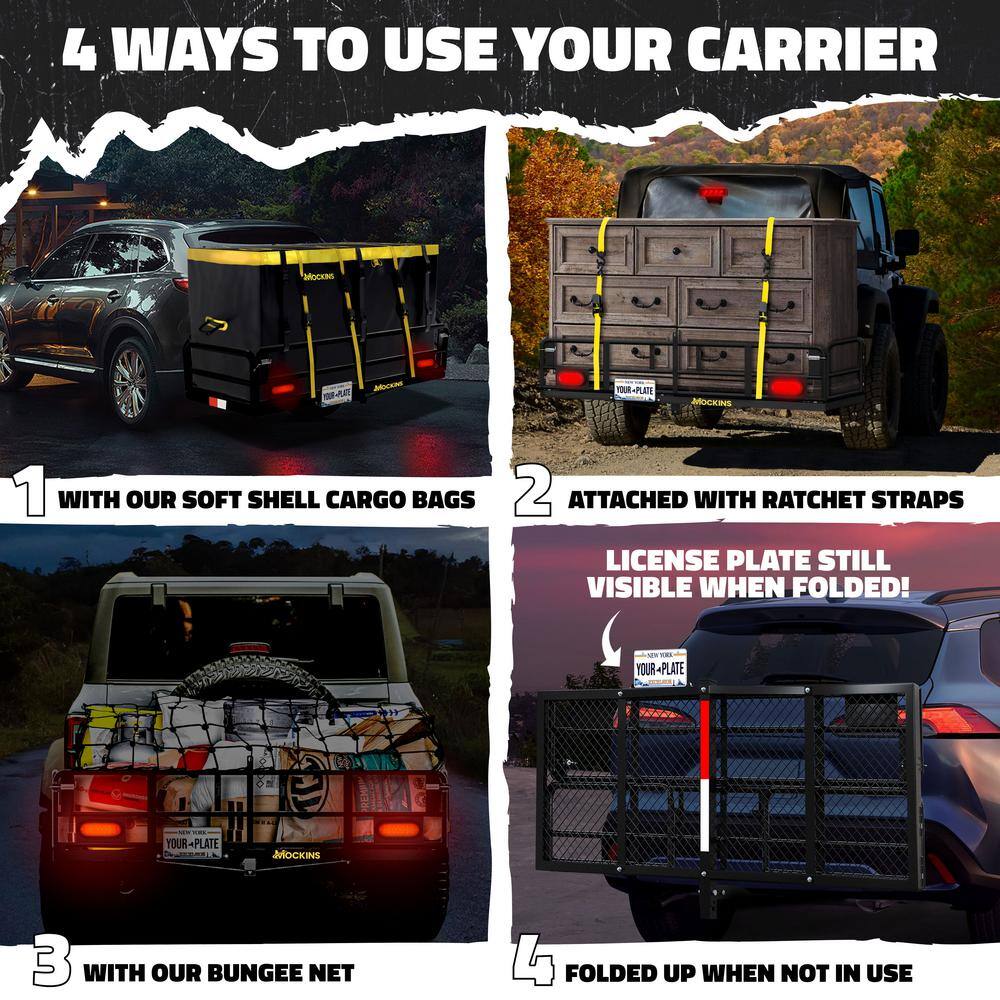 Mockins 60"x24"x14" High Rail Hitch Cargo Carrier with Yellow Bag