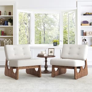 Red Oak Wood Frame Beige Modern Accent Slipper Chair (Set of 2)