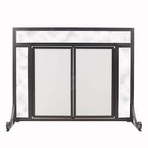 Manchester Large Size Black Steel and Glass Single-Panel Fireplace Screen with Doors
