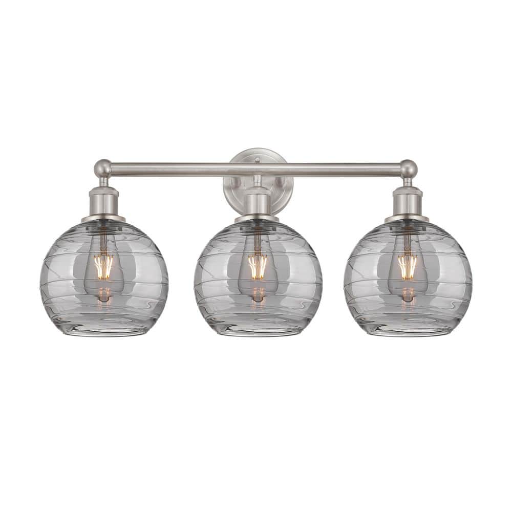 Athens Deco Swirl 26 in. 3-Light Satin Nickel Vanity Light with Glass Shade price history on PriceWatchPro