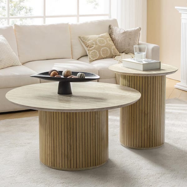 JAYDEN CREATION Phil Lime Modern 31.5 in. Round Wood 2-Piece Nesting Coffee Table