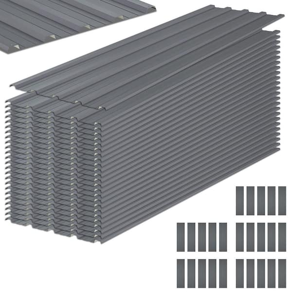 5 ft. x 1.4 ft. Corrugated 30-Gauge Galvanized Steel Roof Panels with Screws Roofing Sheets in Gray (25-Pack)