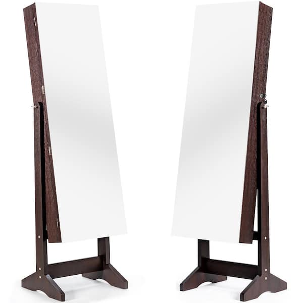 Costway Rectangular Brown MDF Jewelry Cabinet Stand