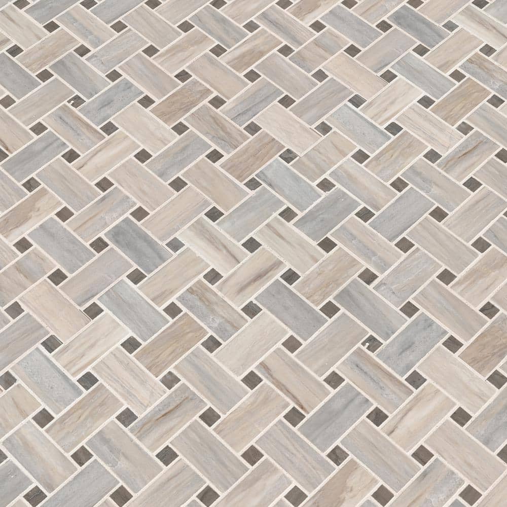 Angora Basketweave 12" x 12" Polished Marble Mosaic Tile
